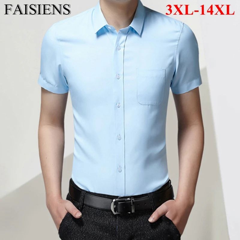 FAISIENS для мужчин Slim Fit Лето Мужская классическая рубашка с короткими рукавами синий розовый белый 9XL 10XL 11XL 13XL 14XL Большие размеры повседневное