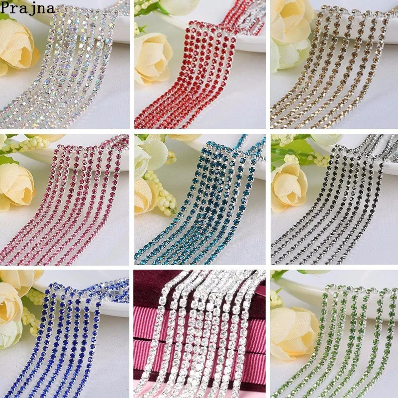 

Prajna Colorful Rhinestone Cup Chain Fine AB Claw Rhinestones DIY Silver Base Crystal Accessories for Party Dinner Dress Shoes D