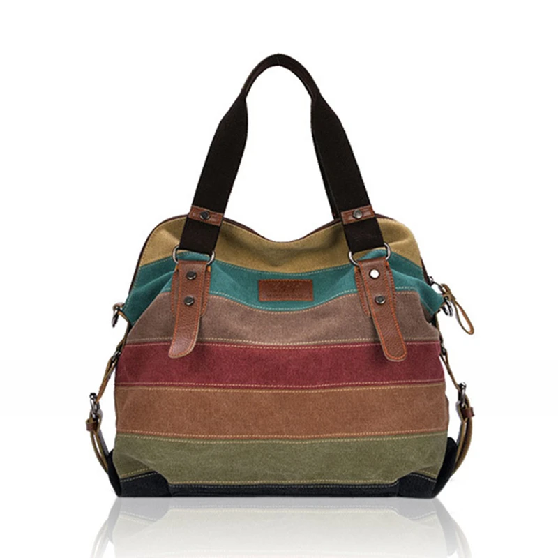 

Handbag Women Casual Stripe Canvas Handbags Shoulder Bags Contrast Color Crossbody Bags 2016 New