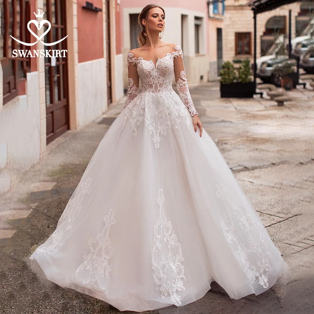 

Swanskirt Boho Sweetheart Wedding Dress 2019 Long Sleeve Bride Appliques A-Line Bridal gown Plus size Vestido De Noiva N110