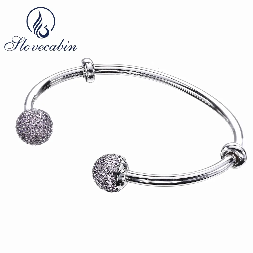 

Slovecabin 925 Sterling Silver 2018 Pink Caps CZ Zircon Open Bangle Bracelet Women Charm Bracelets For Women Jewelry Making