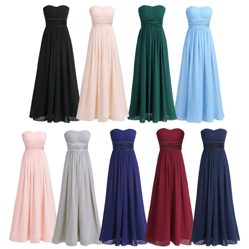 TiaoBug Vrouwen Volwassenen Strapless Chiffon Bruidsmeisje Jurk Lange Tulle Maxi Floor Lengte Jurken Prom Gown Prinses Zomer Jurken