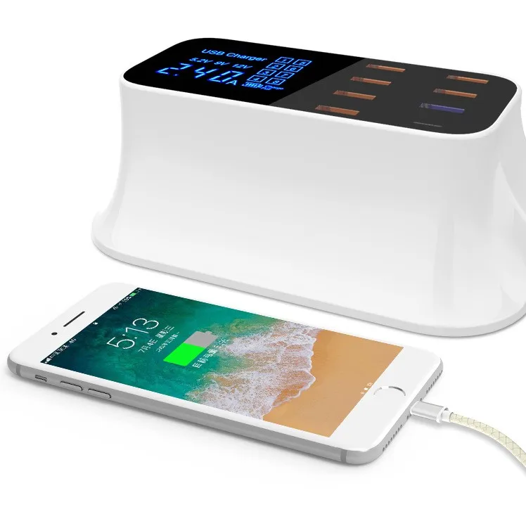 

QC3.0USB charging digital display intelligent IC automatically recognizes multi-port 8USB Type-C mobile phone charger