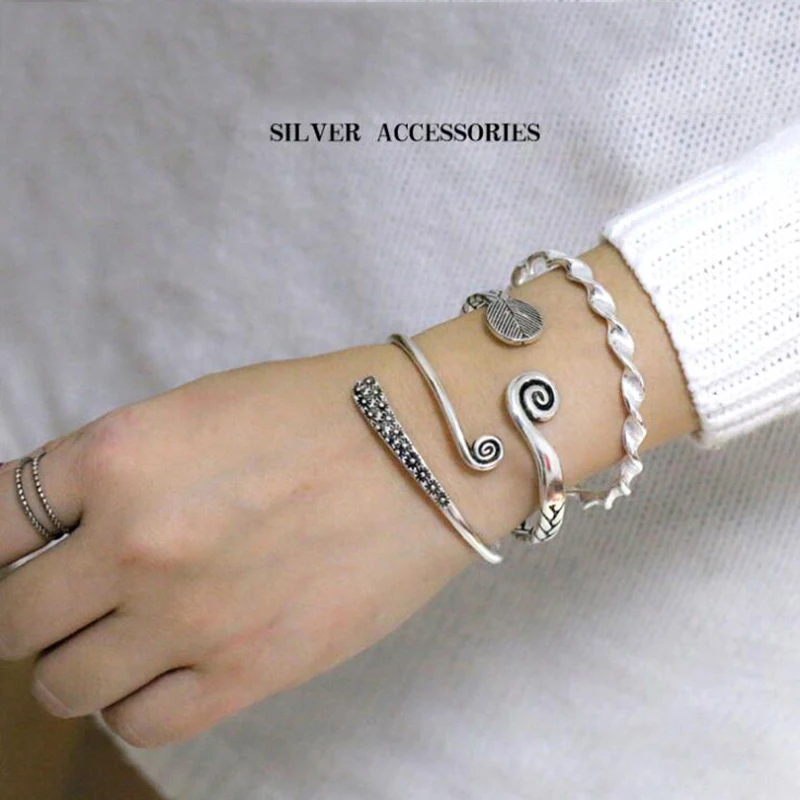 

XIYANIKE Simple Fashion 925 Sterling Sliver Exquisite Leaves And Flower Open Adjustable Women Bracelets Thai Ethnic Hand Made