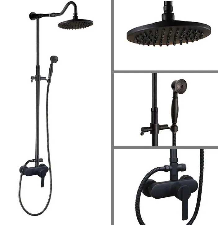 

Black Oil Rubbed Brass Single Handle Bathroom 8 Inch Round Rain Shower Faucet Set Bath Mixer Tap Hand Shower mhg654