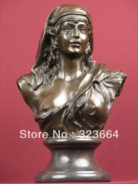 

SIGNED BRONZE CLASSIC SCULPTURE LADY BUST STATUETTE ON MARBLE BASE