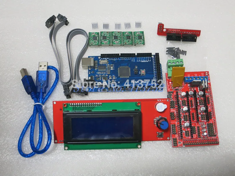1pcs Mega 2560 R3 + 1pcs RAMPS 1.4 Controller + 5pcs A4988 Stepper Driver Module +1pcs 2004 controller for 3D Printer kit