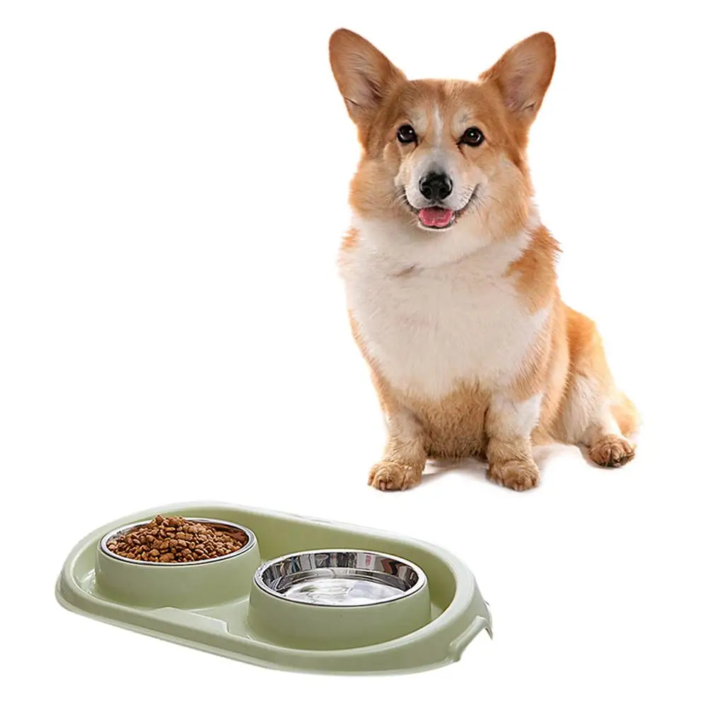 Dog Cat Pet Food Bowl Stainless Steel Splash Proof Leak Proof Double Bowl Non-toxic And Odorless Anti-fall And Anti-collision