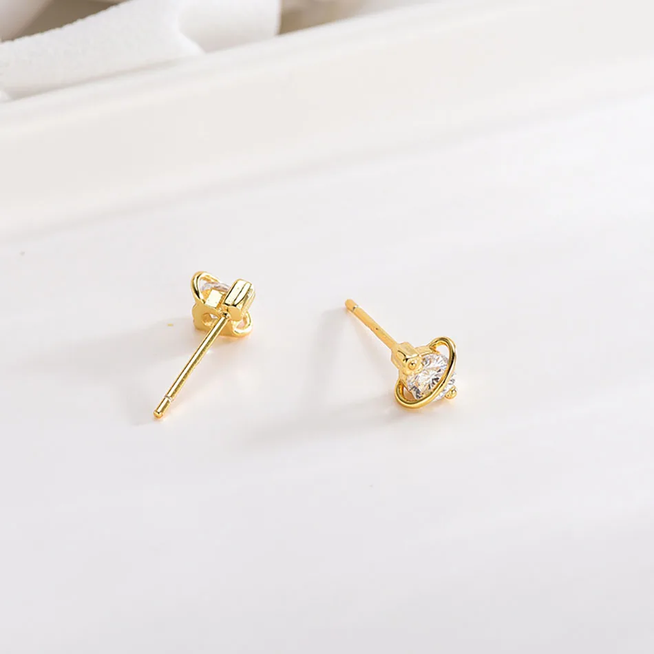 4Virgooer 925 Sterling Silver Earrings 2017 New Women Fashion Simple Gold Silver Stud Earring Hollow Circle Piercing Korean Earrings