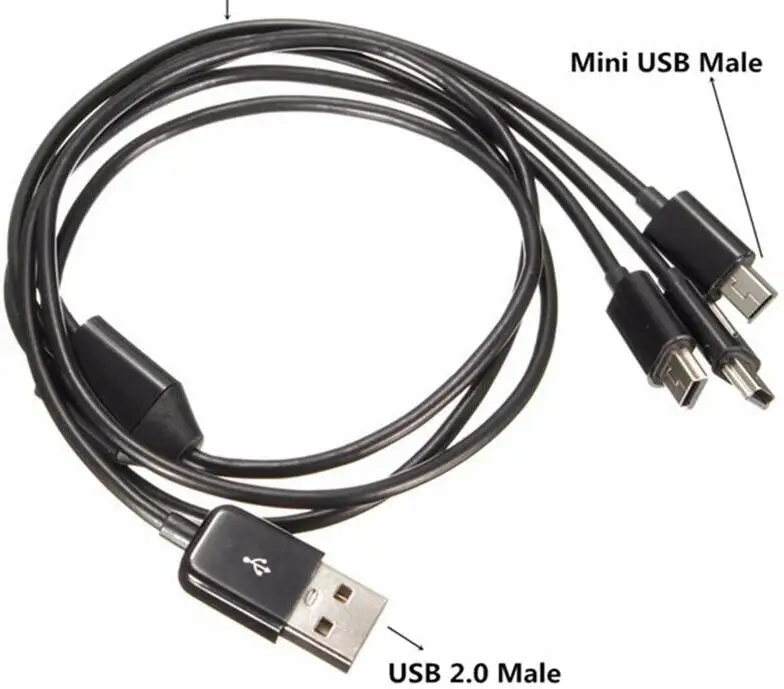 

USB2.0 Type A Male to 3 Mini USB B Male 5 pin Data Charge Connector Cable 480Mbp Sync Power Cable Splitter for Phone High Speed