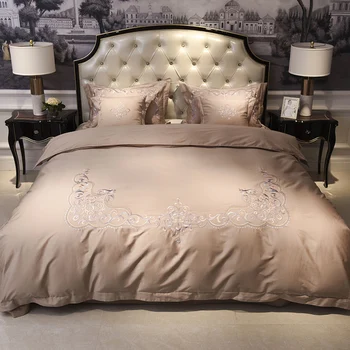 

Egyptian Cotton royal Embroidered Luxury Bedding set 4/6Pcs King Queen size bed sheet set Duvet cover pillow shams