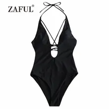 ZAFUL, сдельный купальник, женский купальник, низкий вырез, крест-накрест, сдельный, с завязками, Мягкий купальник, Холтер, Одноцветный купальник, купальный костюм
