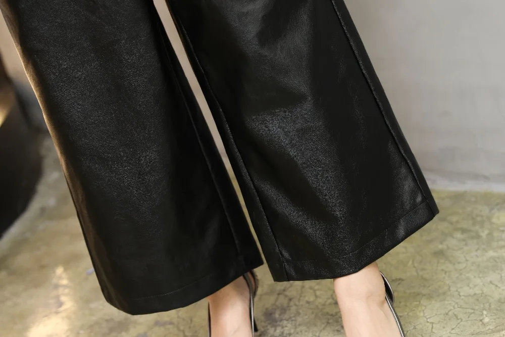 2018 женский искусственная кожа Широкие штаны комбинезон Комбинезоны для малышек Для женщин элегантные офисные Высокая Талия Одна деталь