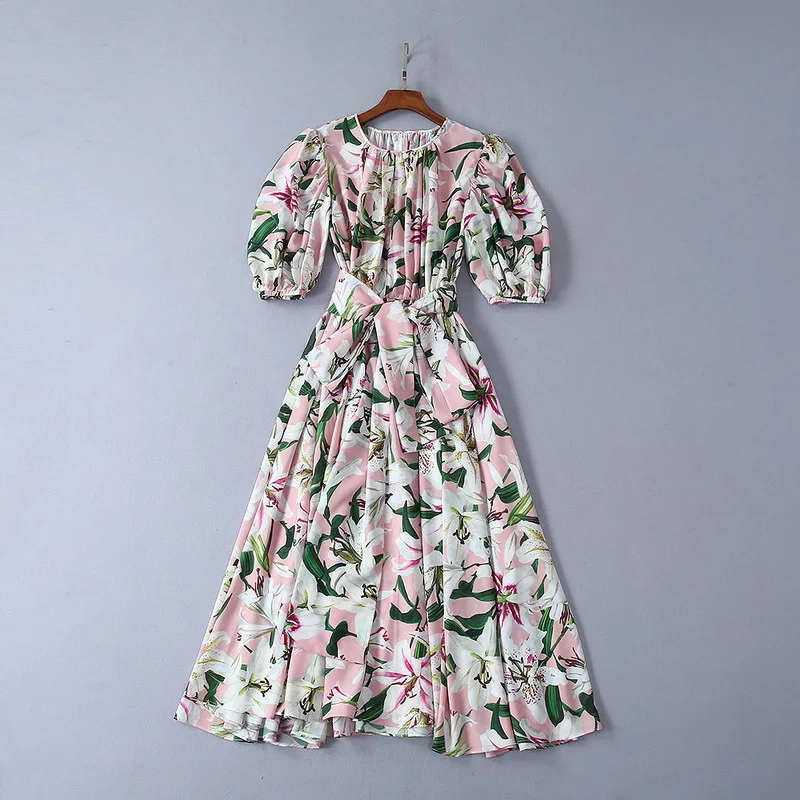 

Europe and America summer floral print dress Fashion women's LANTERN SLEEVES dress A432