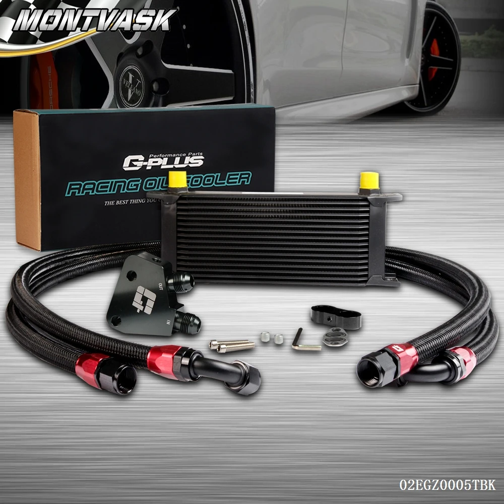 16 Row Engine Oil Cooler Kit + Male Sandwich Plate Adapter For LS1 LS2