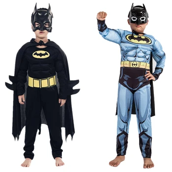 

Kids Boys Muscle Batman Costumes With Mask Cloak Movie Character Superhero Cosplay Halloween Masquerade Evening Superman Role Pl