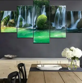 

5 Panels Waterfall Painting Canvas Wall Art Picture Home Decoration Living Room Canvas Print Painting Large Canvas Art(No Frame)
