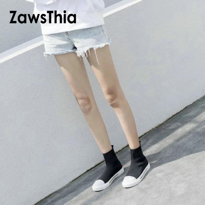 

ZawsThia breathable casual high top woman shoes fashion lady sneakers air mesh knitted stretch socks booties women ankle boots
