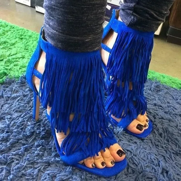 blue tassel heels