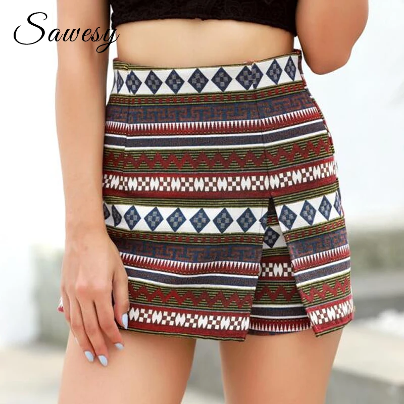 

High Waist Skirts Womens Summer Fashion 2018 New Arrival Tribe Folk Printed Mini Skirts Streetwear Casual Slim Women Pant Skirts