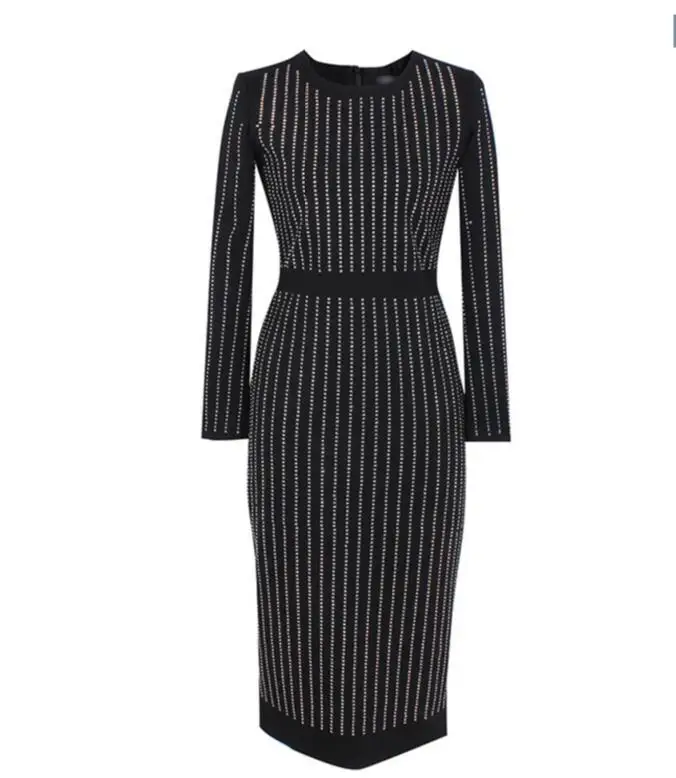 Sexy Nouveau D'hiver Bureau Leejooer Printemps Casual Moulante Party Noir Marques Vêtements Long Strass 2017 Dress Femmes LSUGqzMVp