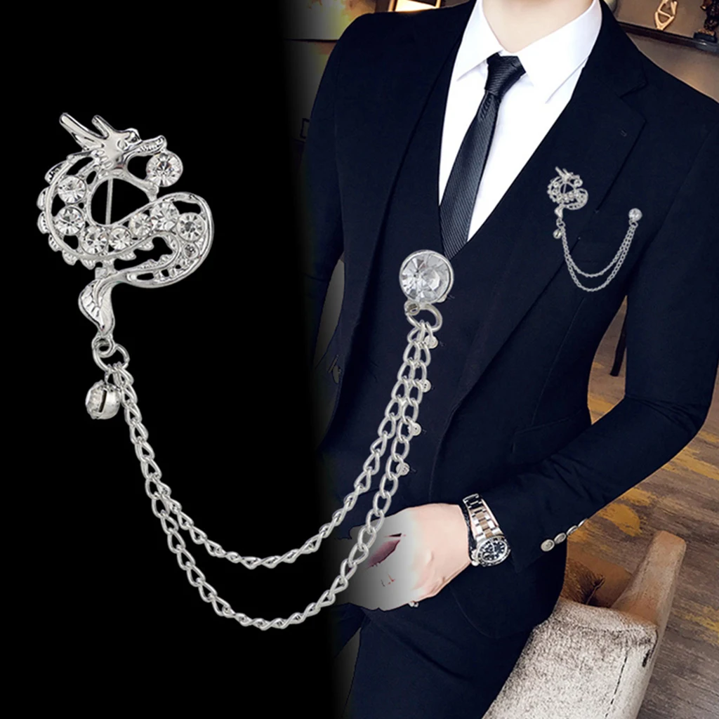 Men Necktie Tie Cravat Pin Clip Business Shirt Dragon Pattern Collar