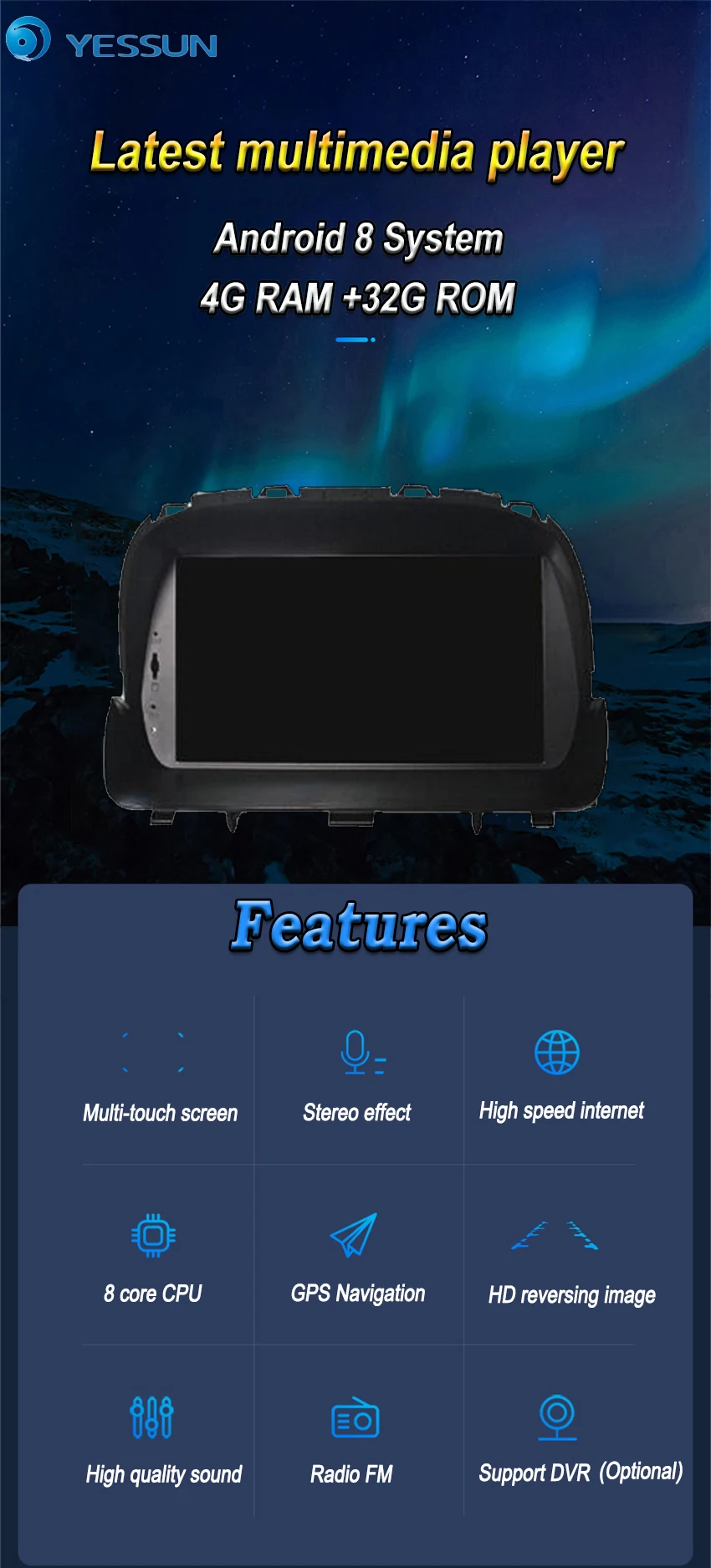 Top YESSUN Android 8 4G RAM For Opel Mokka 2012~2015 Car Navigation GPS Multimedia Player mirror link Separate Radio Touch Screen 1