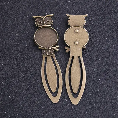 2pcs Three Color 20mm Cameo Steel Animal Owl Bookmarks Round Cabochon Settings Jewelry Blank Charm - Color: Antique Bronze