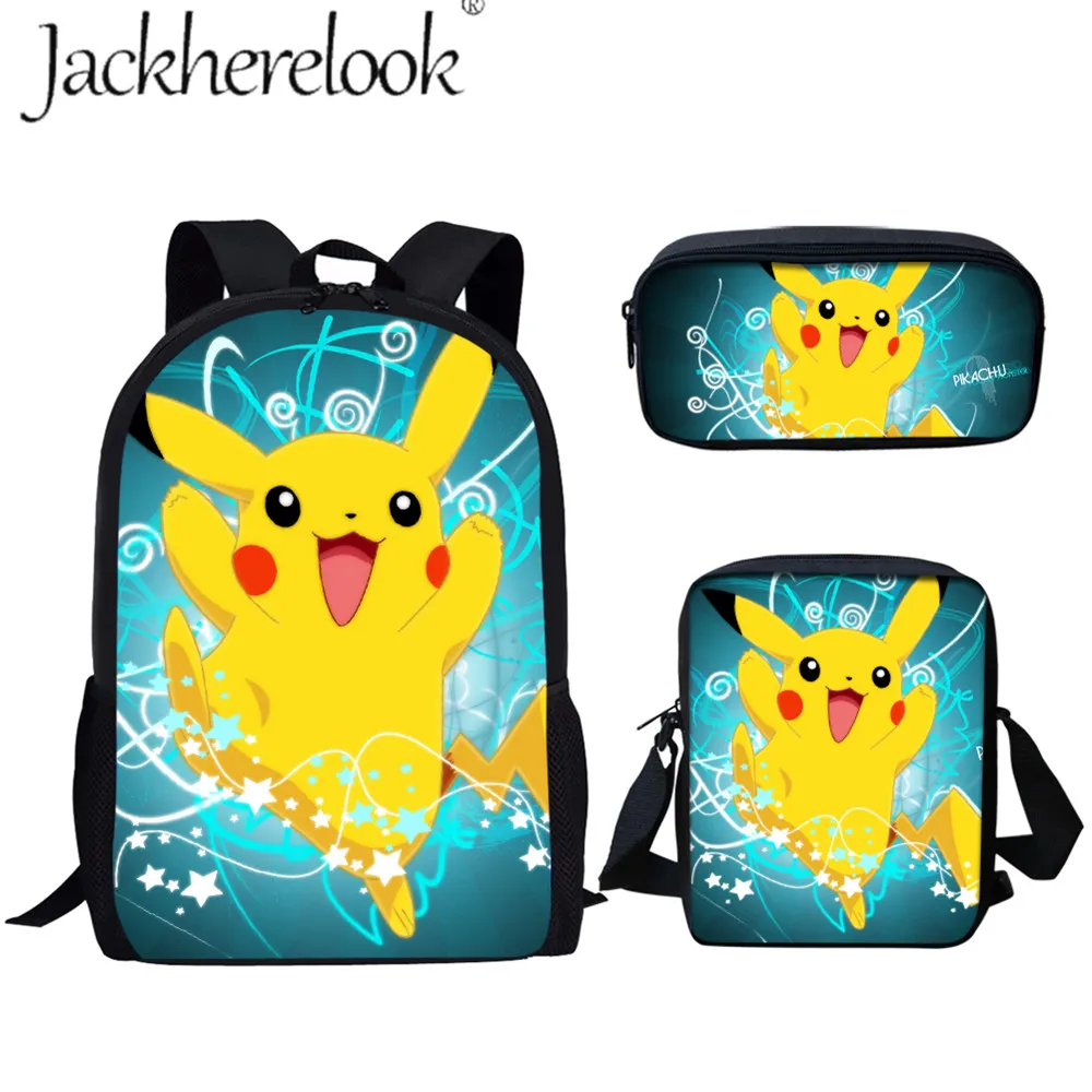 

Jackherelook Cartoon School Bags For Boys Girls Anime Pokemon Detective Pikachu Print 3Set Student Children School Kid Backpack