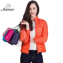 [Aiweier] женские Пуховики и парки для мужчин бренды осень-зима короткий тонкий стенд воротник на молнии корейский стиль более Размеры женский Пуховое пальто