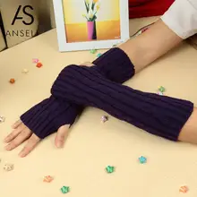 Anself, Длинные вязаные перчатки без пальцев, модные женские зимние перчатки, Осенние Теплые черные рукавицы на запястье, ручная работа