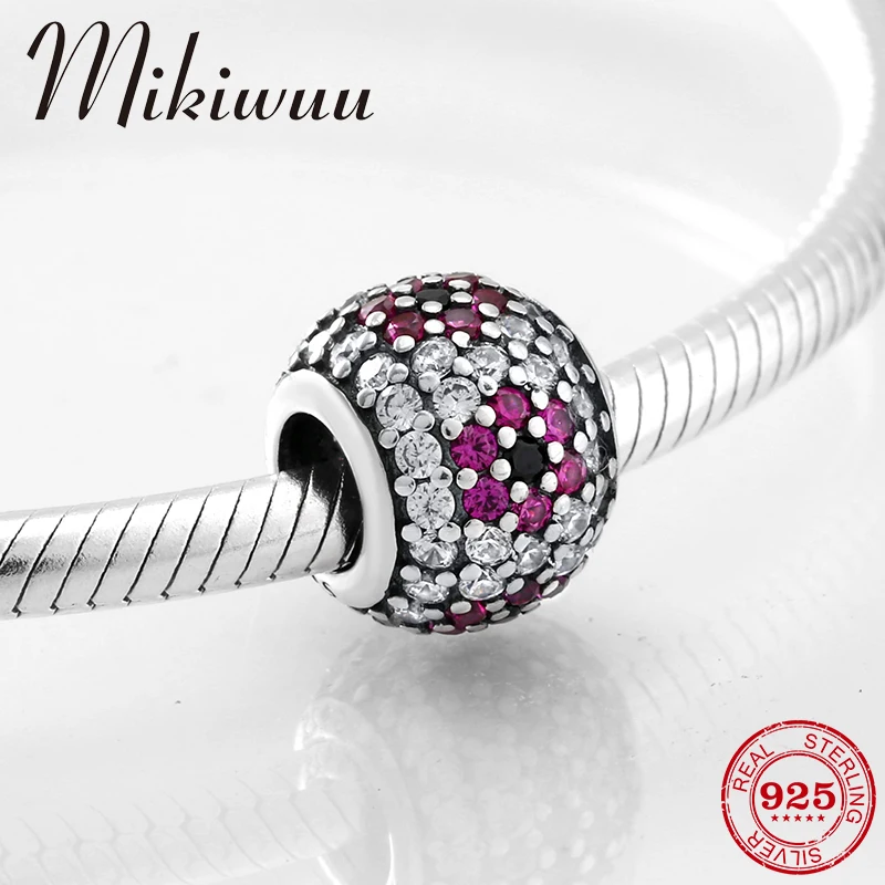 

New 925 Sterling Silver red Sparkling clear zircon flowers diy beads Jewelry making Fit Original Pandora Charm Bracelet
