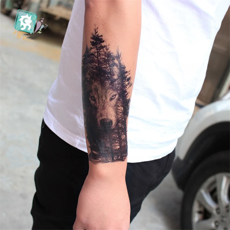 1 Pcs New Personalized Wolf Head Forest Tattoo Stickers New Waterproof Arm Tattoo For Women And Men Disposable Tattoo Stickers Temporary Tattoos Aliexpress