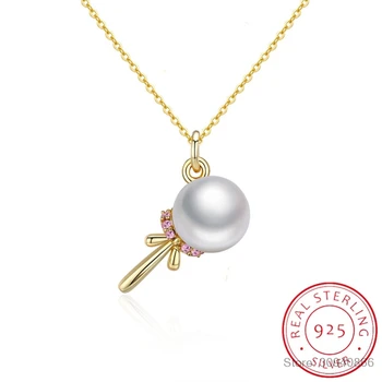 

LEKANI Crystal Pearl Lollipop Shape Pendant Necklaces For Women Glod Color Sterling Silver Necklace Jewelry Gift