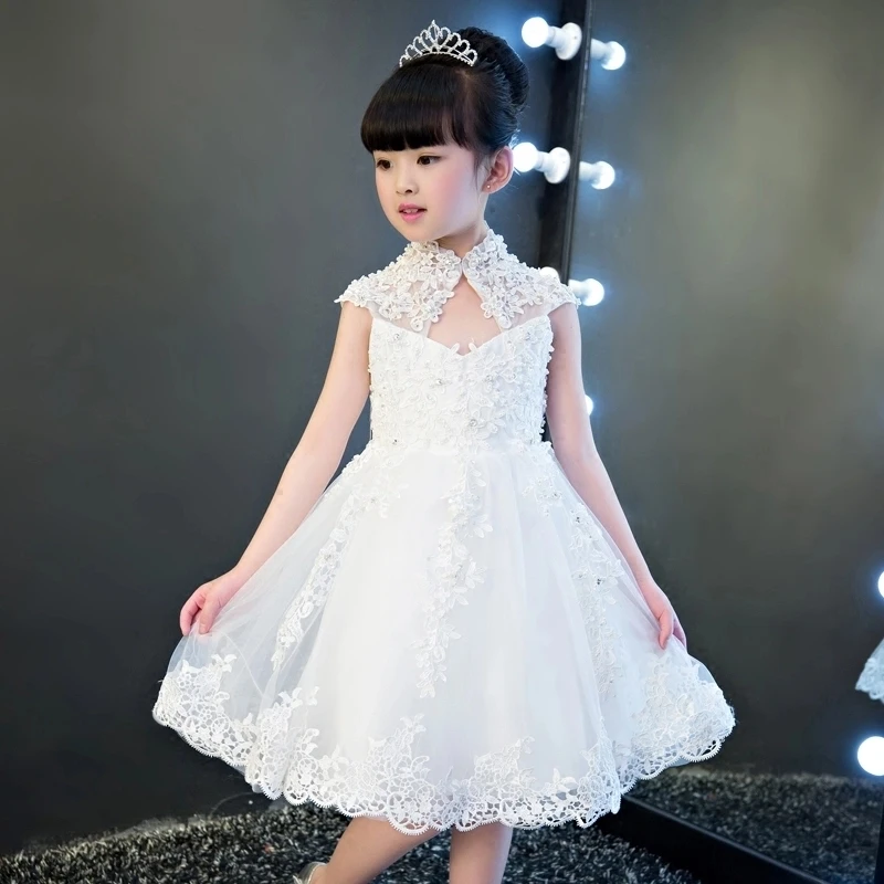 

Glizt Girls Sequin Wedding Dresses High Collar White Tulle Princess Birthday Dress First Communion Gown For Girls Princess