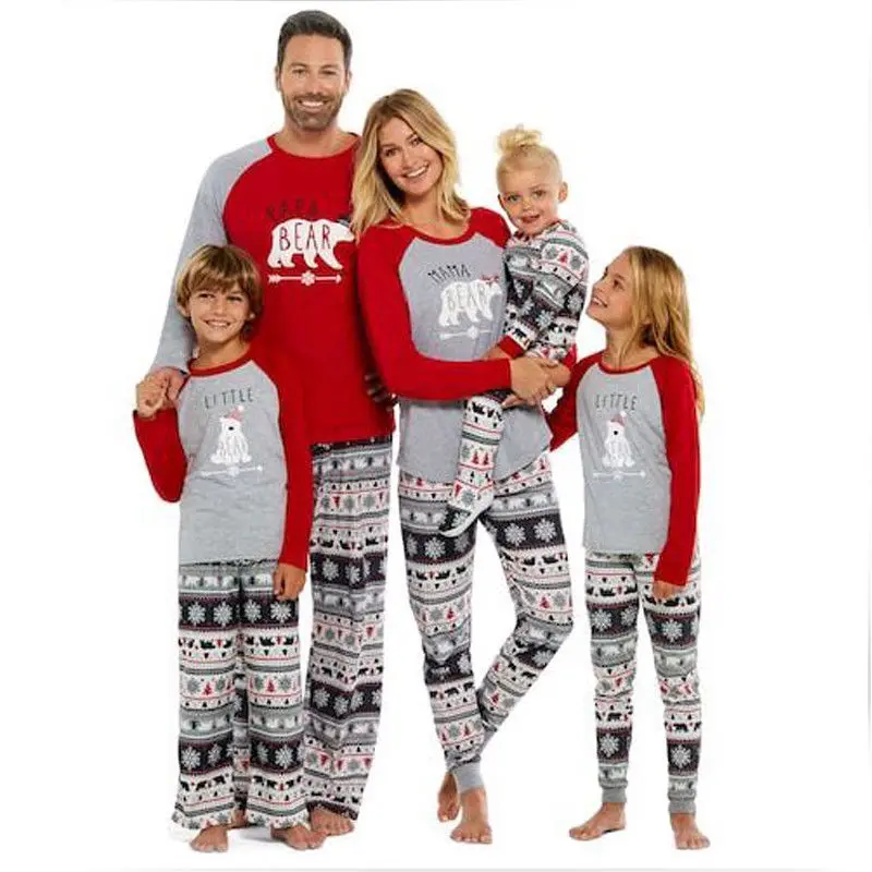 2018 New Family Christmas Pajamas Set Family Matching Outfit Mother Father Kid Clothes Bear Printed Costumes Kids Nightwear