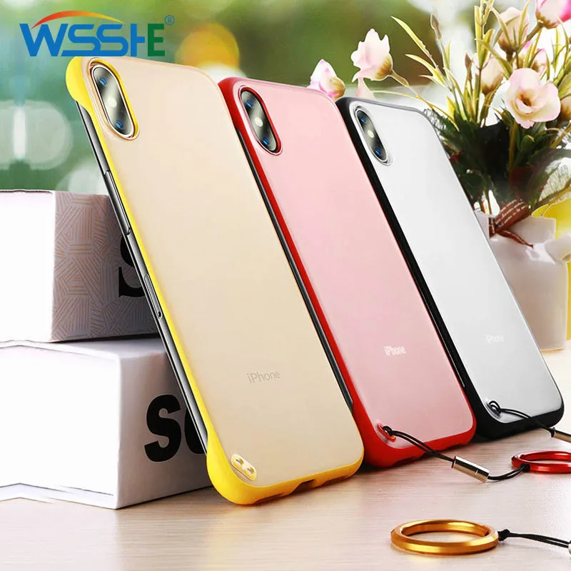 

For iPhone 8 7 Plus 6 6S X 10 Ultra-thin Rimless Borderless Phone Case Cover For iPhone X Xs max 6 6S Plus Phone Case With rope