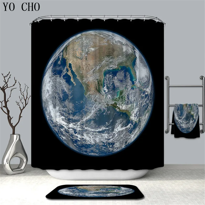 

YO CHO Creative World Map Universe Shower Curtain Unique House Bathroom Curtain 3D Fabric Home Decor Waterproof Eco-friendly