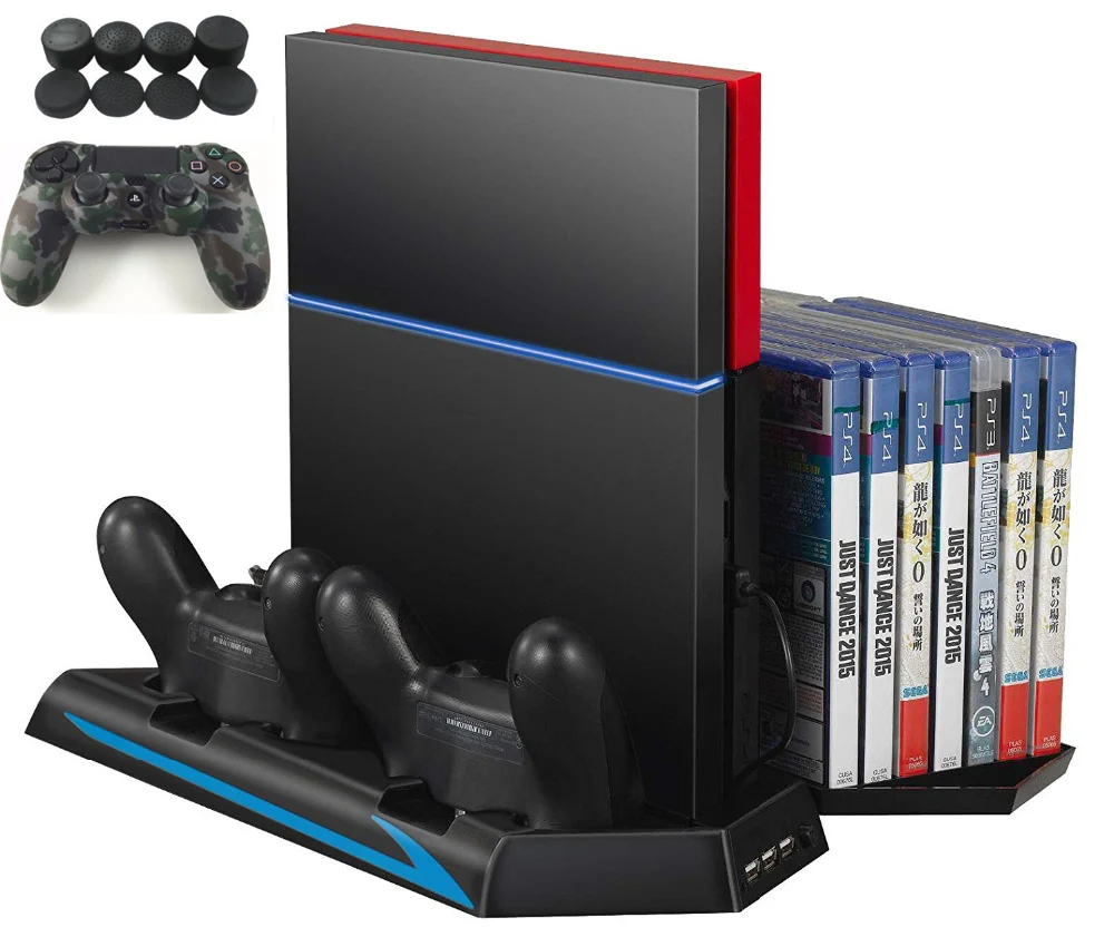 PS4 Vertical Stand Cooling Fan Cooler Charger Station Base Controller Charging Port + 14 Game Disc Storage 3 HUB Ports PS 4 | Электроника