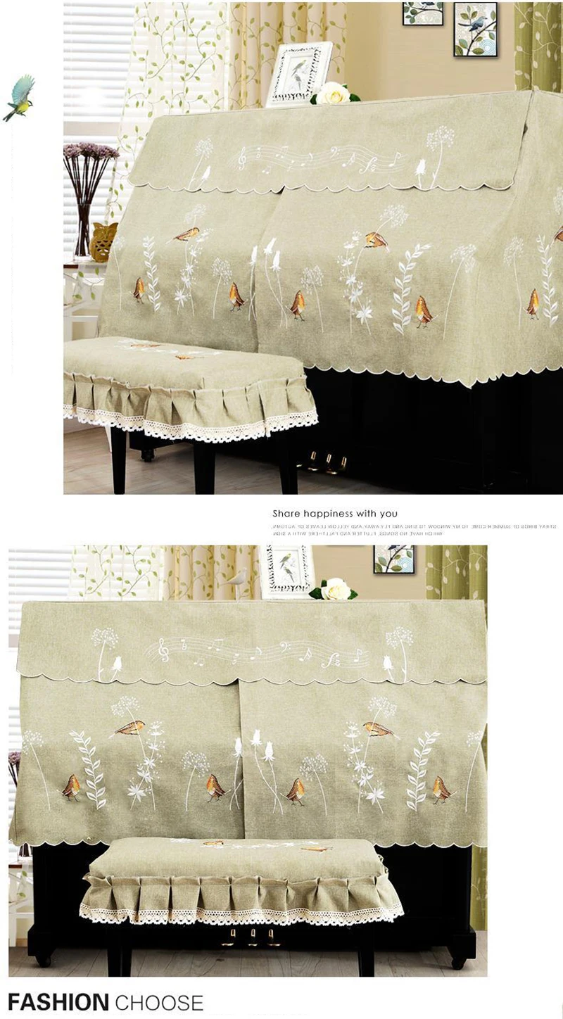 Половина и полный Чехол для пианино с чехлом для стула стиль содержит натуральные сельские европейские кружевные птицы EmbroideryDust-Proof
