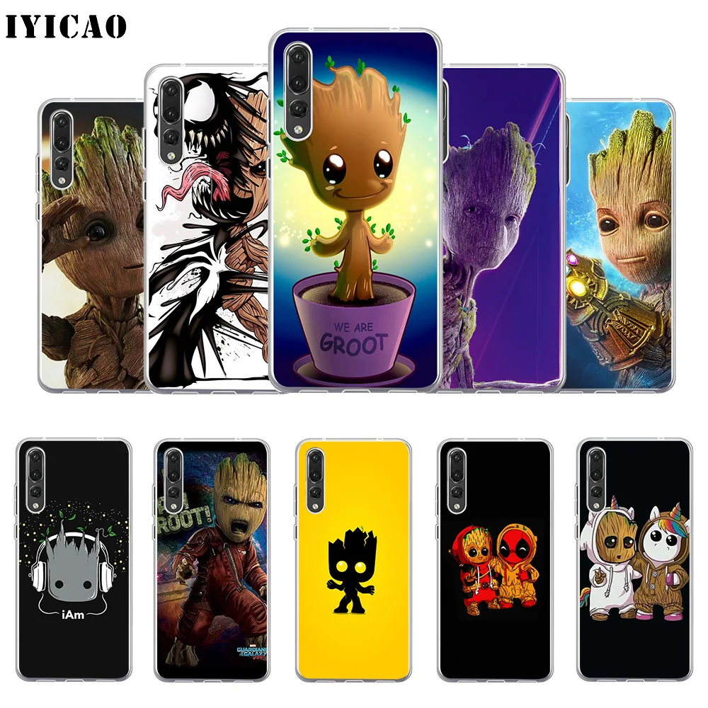 IYICAO Cartoon Baby Groot Marvel Soft Silicone Phone Case for Huawei P30 P20 Pro P10 P9 P8 Lite P Smart TPU Cover | Мобильные