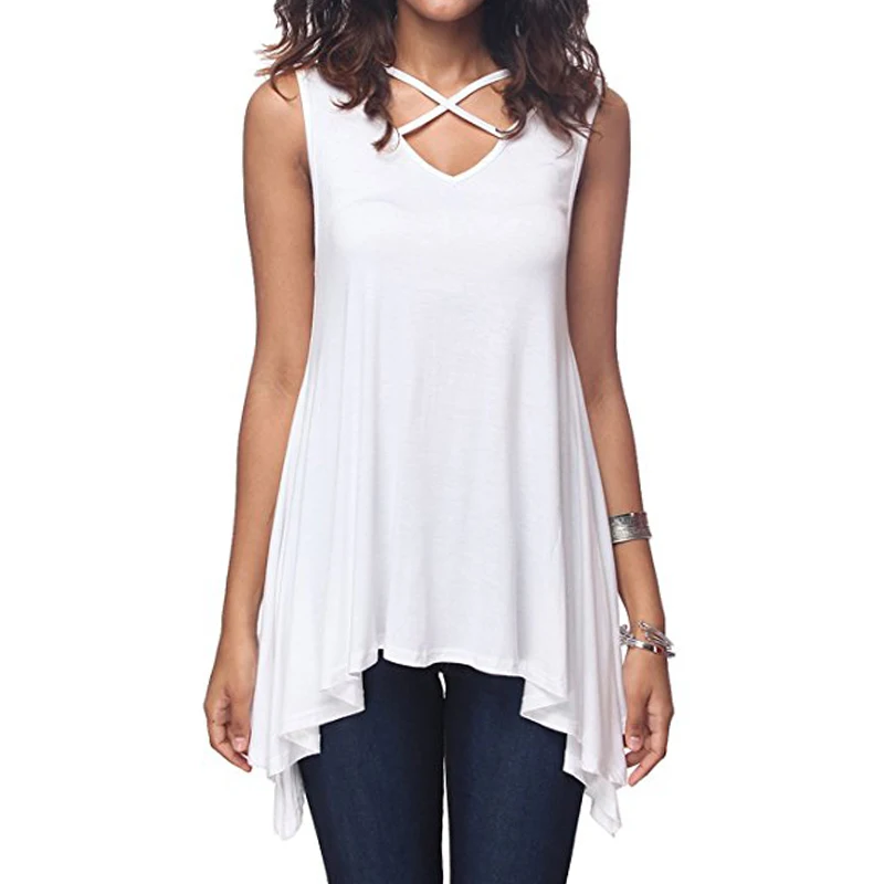 Summer Women Sleeveless Cross Vest V Neck Casual Holiday Blouse Tops T-shirt New