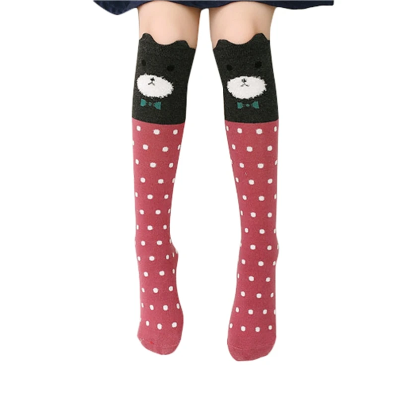 Забавные Гольфы пикантные милые носки для девочек хлопковые теплые Гольфы выше колена с изображением животных, кошек, медведей, лисы 6 цветов, один размер
