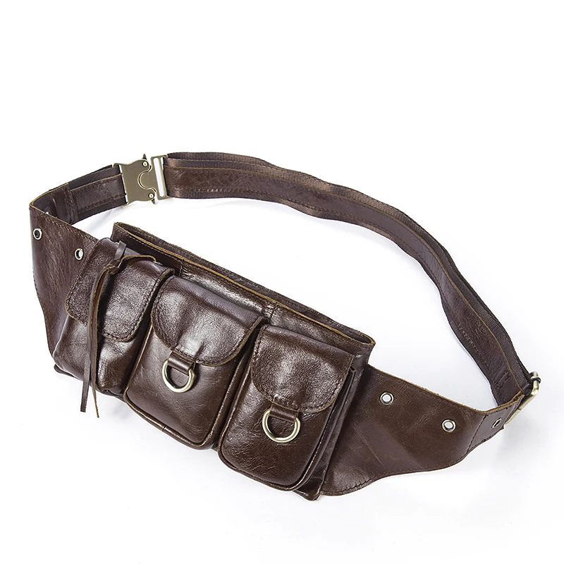 

MONOLETH High Quality 100% Genuine Leather Vintage casual Men Shoulder Bag Multifunction waist pack for men Many Pockets Man Bag