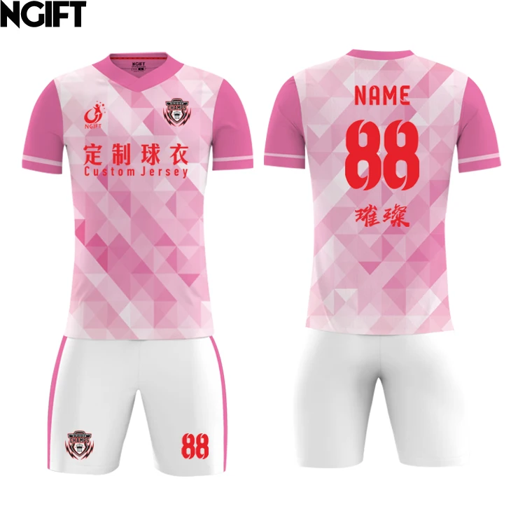 Ngift sublimated customize football jersey Pink and white soccer uniform custom soccer jersey OEM logos