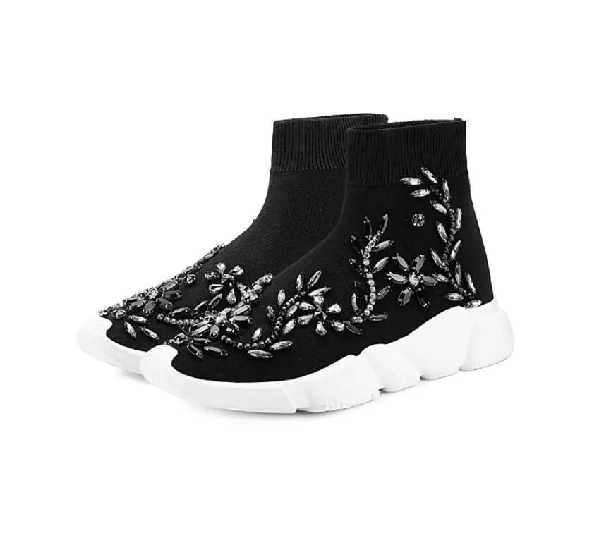 Ins Super Fire Autumn Women Wool Thick-soled Socks Short Boots Color Diamond High Help Stretch Sports Casual Shoes Sneakers WK93