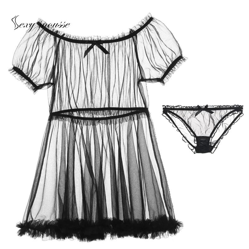 

Sexy mousse Tulle fun temptation underwear princess dress sexy pajamas word shoulder transparent mesh tutu Breathable stretch