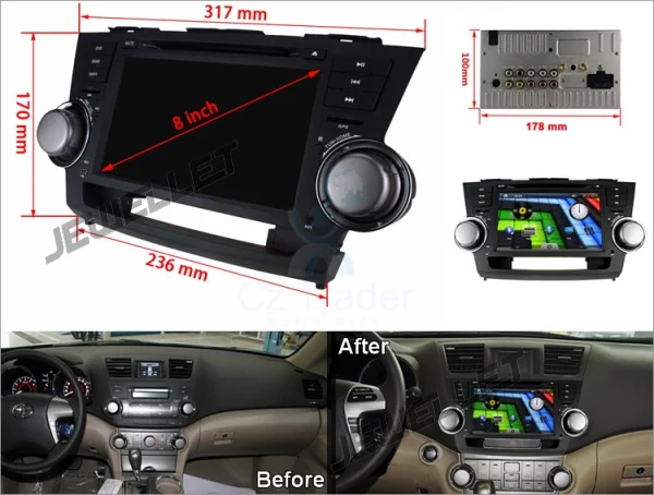 Discount 10.1" Quad core  Android 9.0 Car GPS radio Navigation for Toyota Highlander Kluger 2008-2013 with 4G/Wifi, DVR OBD 0