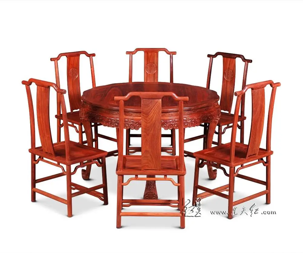 Комплект для обеденного стола 1 круглый стол и 6 Кресел палисандр Конференц-стол китайский классический в античном стиле из твёрдой древесины стул Annatto - Цвет: Burma Rosewood Set