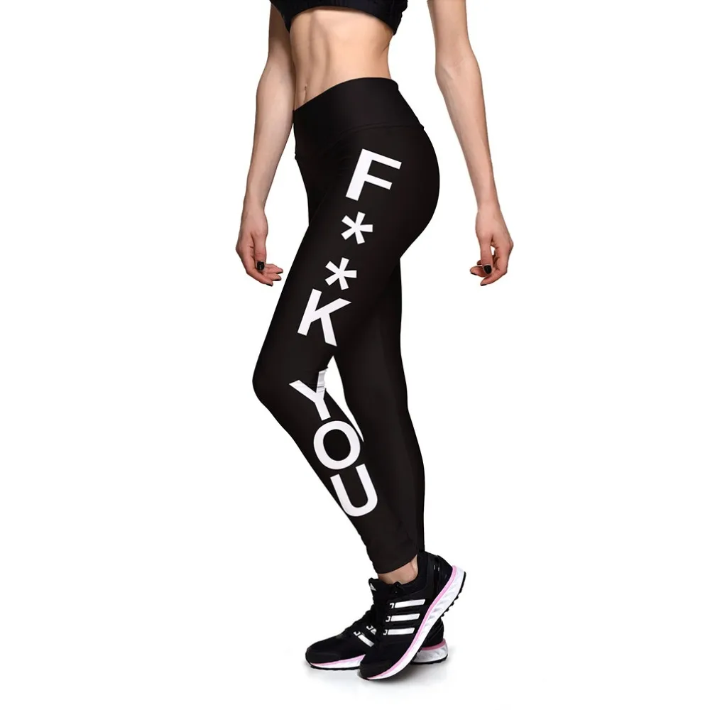 

Hight Waist 3D Digital Printed F**K YOU Leggings Polyester Spandex Women Black Pants Printed Workout Wear Leggings Plus Size